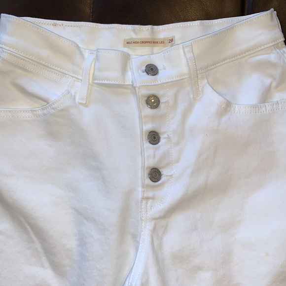 LEVIS WHITE MILE HIGH CROPPED WIDE LEG JEANS - Picture 2 of 5